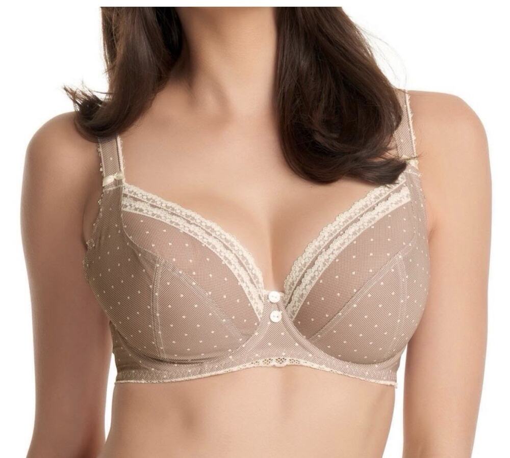 Freya Lacey Plunge Balcony Underwire Bra Cafe Latte Women's 32H polka dot